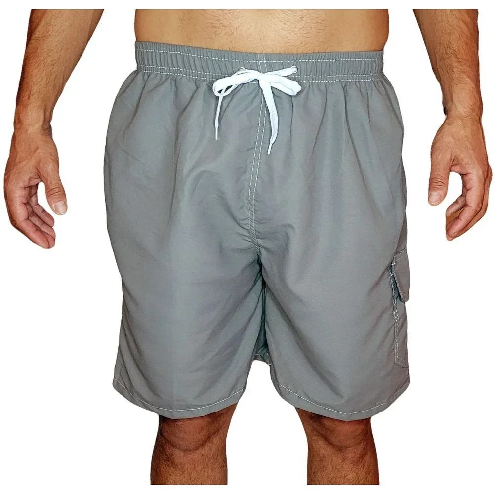 Men Swim Shorts, Swimming Trunks, 3 Pocket Cargo Swimwear, Olive - Picture 6 of 7